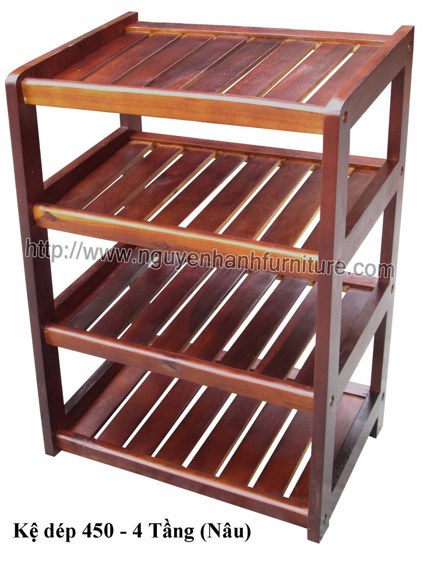 Name product: Shoeshelf 4 Floors 45 with sparse blades (Brown) - Dimensions: 45 x 30 x 62 (H) - Description: Wood natural rubber